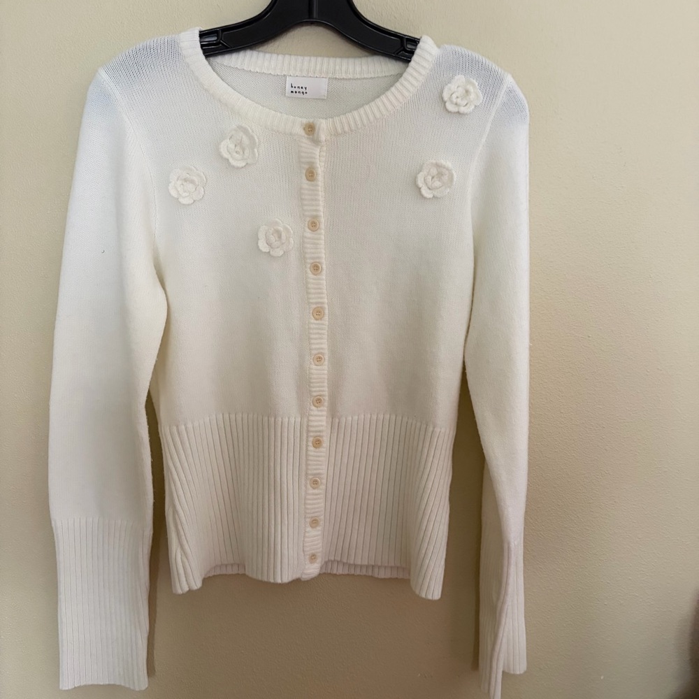 Women's Cream Floral-Appliqué Button Cardigan